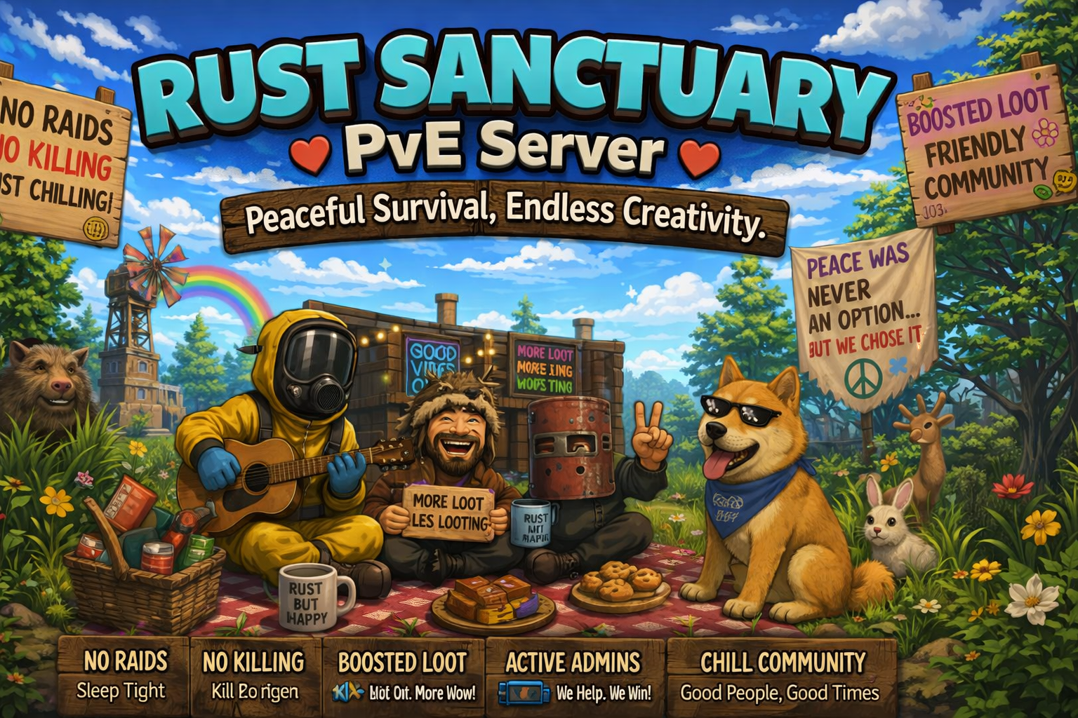 Баннер сервера Rust Sanctuary | PvE | Friendly | Modded