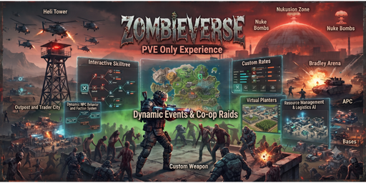 Баннер сервера ZombieVerse | Quests, Heli Towers, Nukes Skilltree
