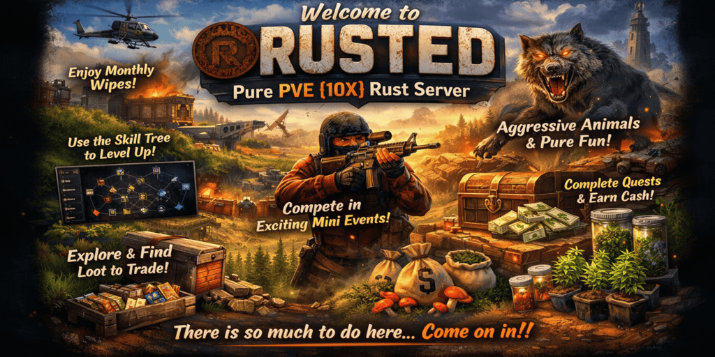Rusted {10x} PVE Kits|Skill Tree|Events|Backpack|Shop|Quests